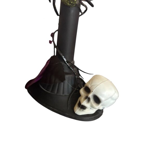 Vtg Upcycled Halloween Candle Window Light Electric flicker bulb Skull Spider Ro - Picture 3 of 9